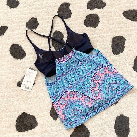 NWT Athleta $84 32D/DD Fiji Blousy Blue Pink Print Padded UPF 50+ Tankini Top - Picture 6 of 14